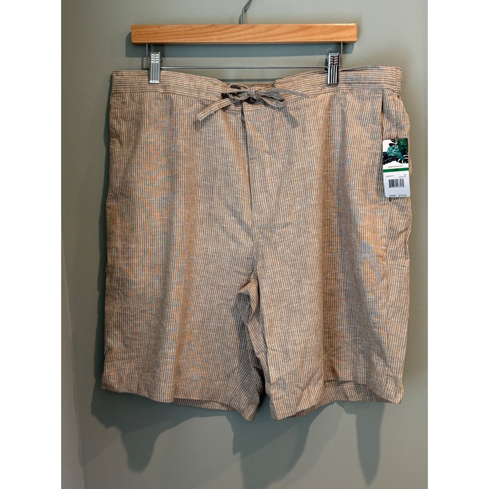 Cubavera Mens Linen Blend Drawstring Shorts Beige Striped New L